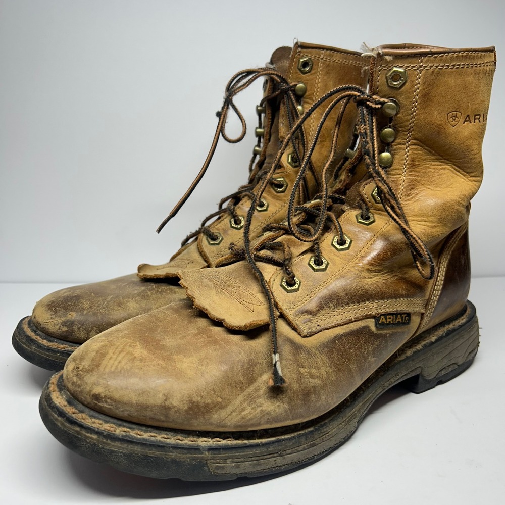 Ariat Cascade Work Boots Tan Leather Mens 10EE Wide Lace Up Kiltie 10016266